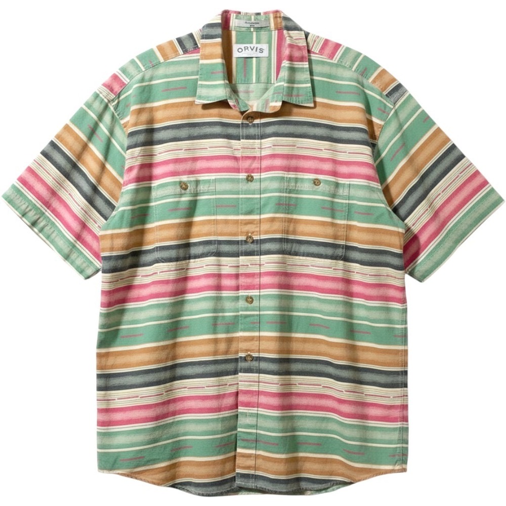 Orvis XXL Button Front Shirt Multicolor Striped Short Sleeve Cotton Southwestern